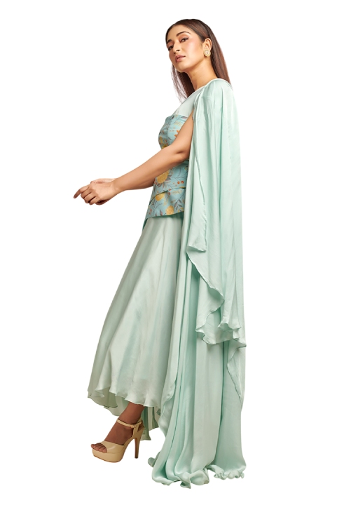 Light blue assymetric lehenga set