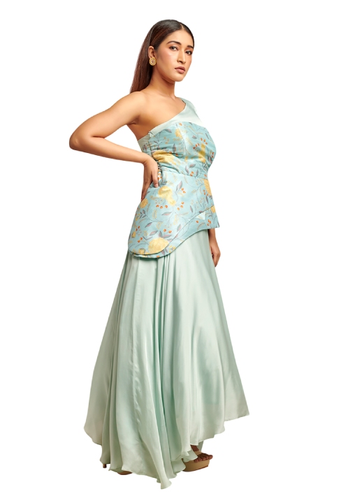 Light blue assymetric lehenga set