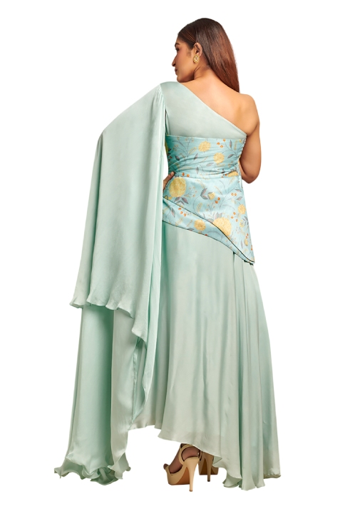 Light blue assymetric lehenga set