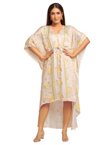 Ivory assymetric printed kaftan