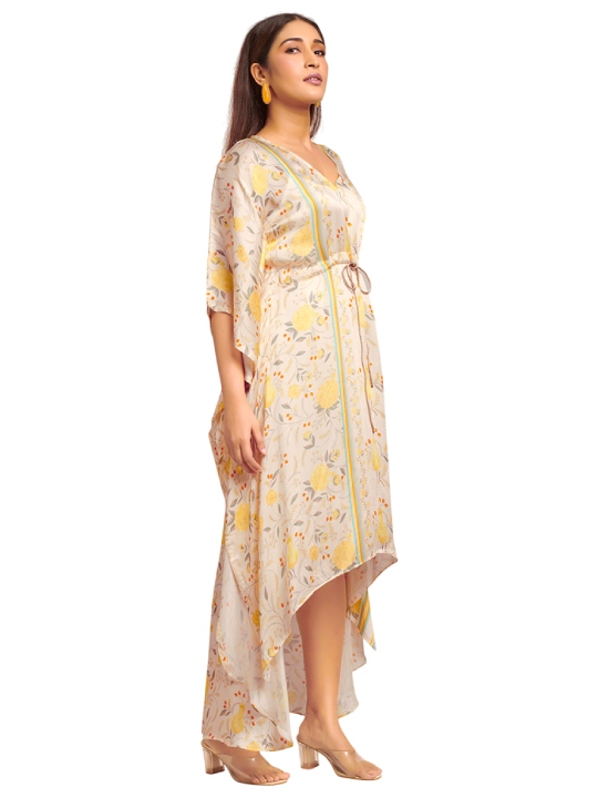 Ivory assymetric printed kaftan