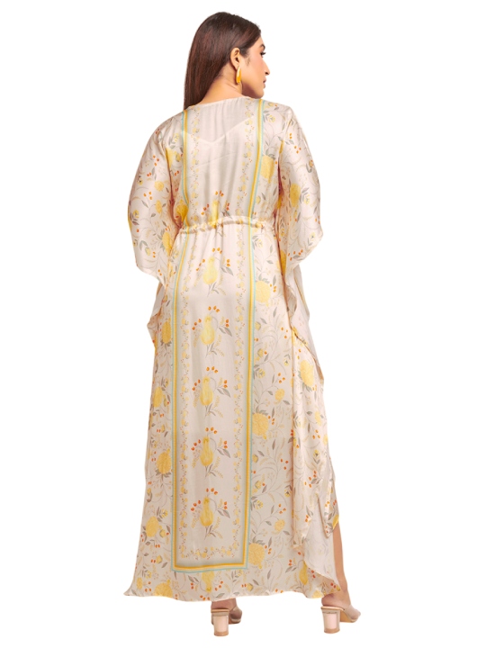 Ivory assymetric printed kaftan