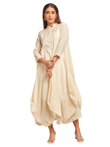 Ivory Embroidered Drape Dress