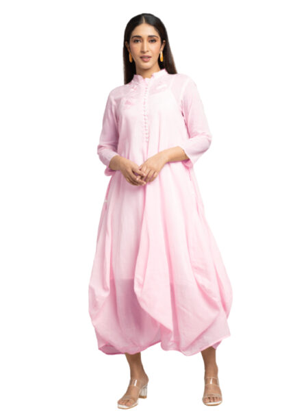 Light Pink Embroidered Drape Dress