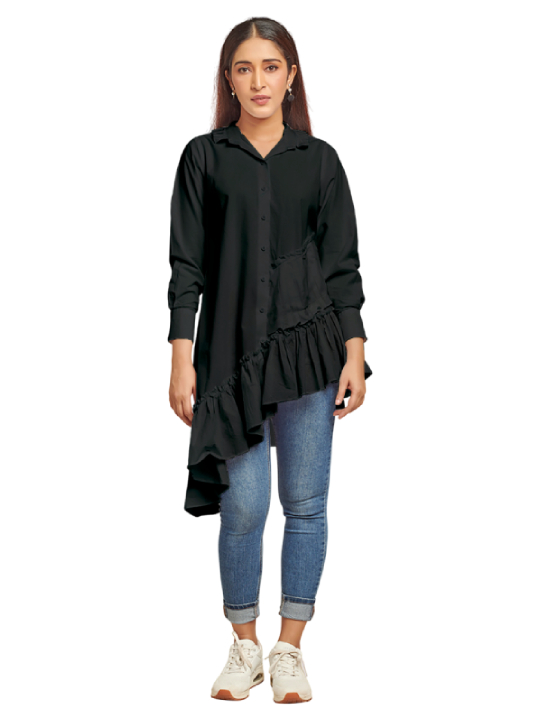 Black assymetric shirt dress