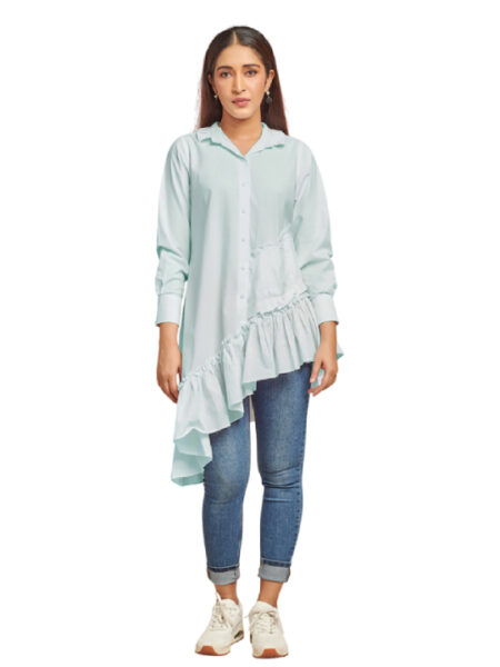 Light Blue Assymetric Shirt Dress