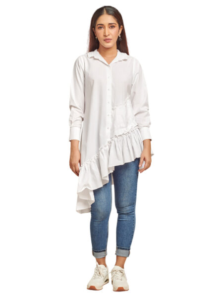 White Assymetric Shirt Dress