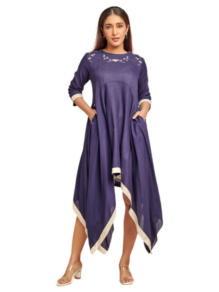 Blue and white assymetric dress