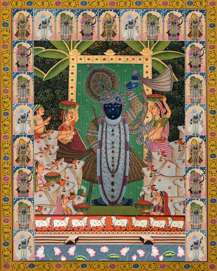 SHREENATHJI WITH COWS AND GOPIS TRADITIONAL PAINTING