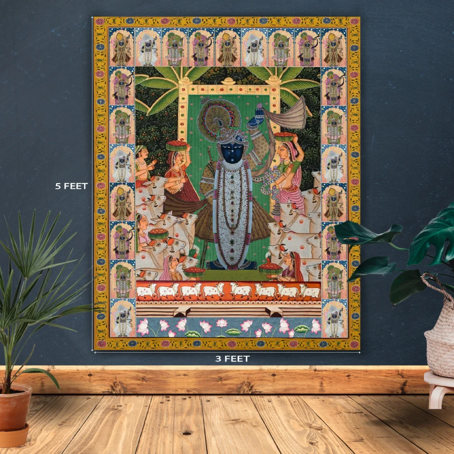 SHREENATHJI WITH COWS AND GOPIS TRADITIONAL PAINTING