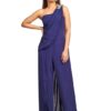Dark Blue Georgette One-Shoulder Jumpsuit