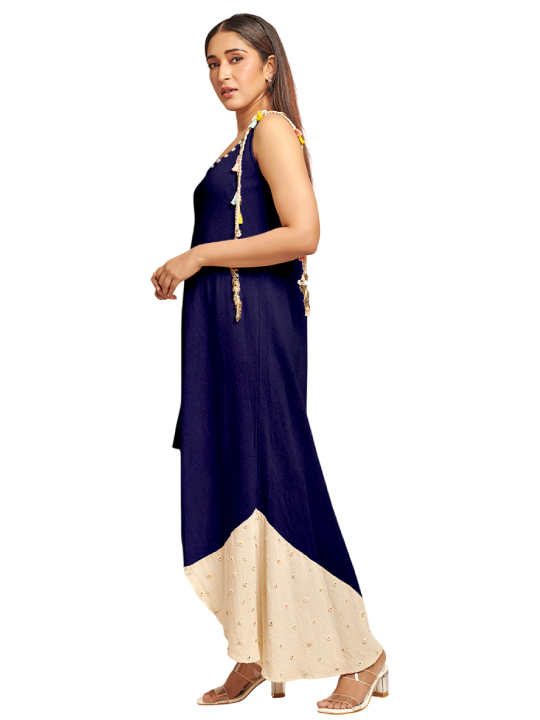 Dark blue assymetric dress with button details