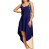 Dark blue assymetric dress with button details