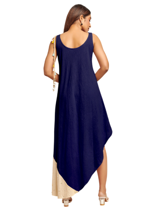 Dark blue assymetric dress with button details