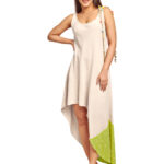 White assymetric dress with button details