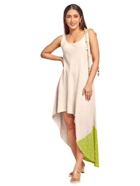 White assymetric dress with button details