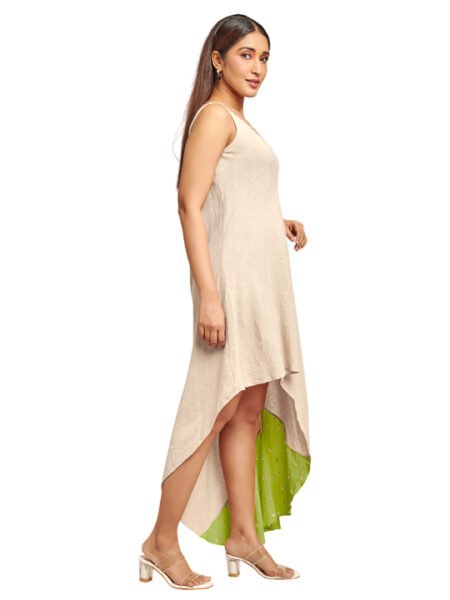White assymetric dress with button details