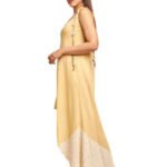 yellow assymetric dress with button details