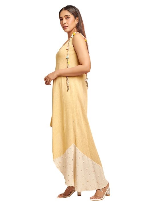 yellow assymetric dress with button details