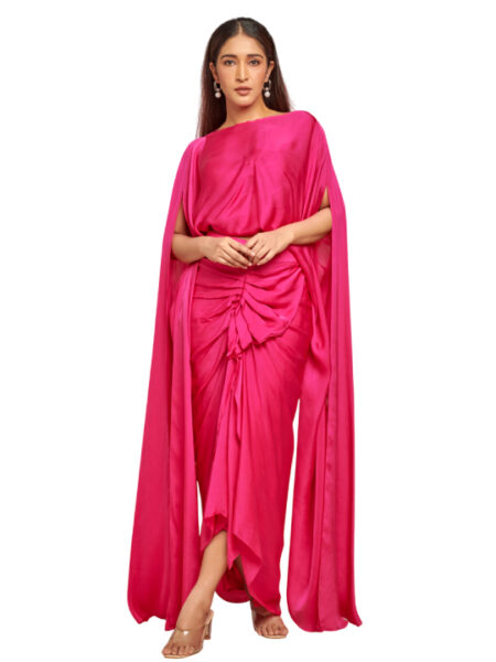 Pink drape top with drape skirt
