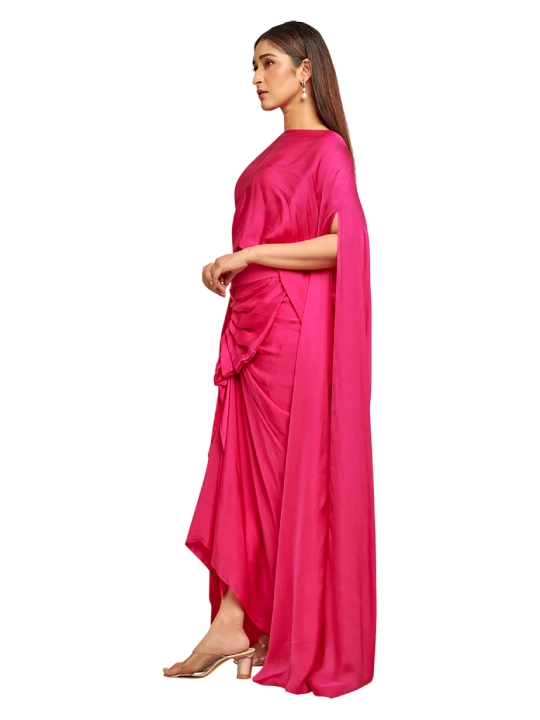 Pink drape top with drape skirt