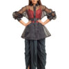 Black and red dhoti set with organza peplum jacket