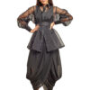black drape dress with organza peplum jacket