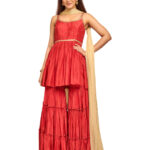 red embroidered shara set with net dupatta