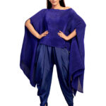 dark blue Pleated drape top with dhoti
