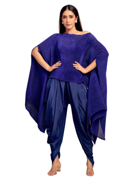 dark blue Pleated drape top with dhoti