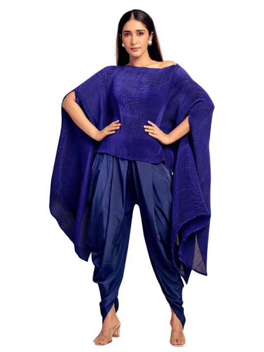 dark blue Pleated drape top with dhoti