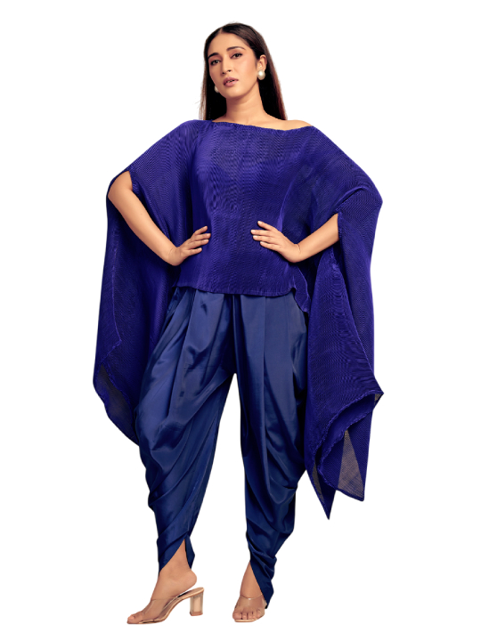 dark blue Pleated drape top with dhoti