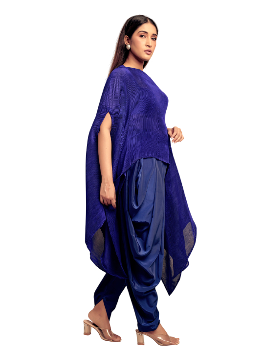 dark blue Pleated drape top with dhoti