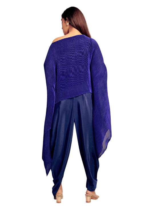 dark blue Pleated drape top with dhoti