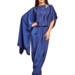 Dark blue Assymetric top with drape skirt