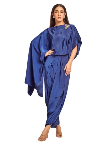Dark blue Assymetric top with drape skirt