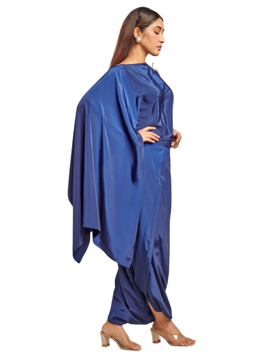 Dark blue Assymetric top with drape skirt