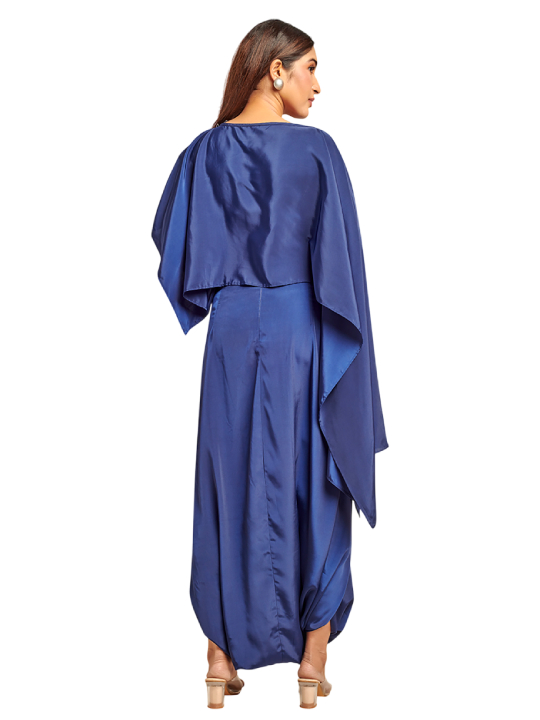 Dark blue Assymetric top with drape skirt