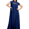 Dark blue drape dress with embroidery detail