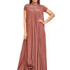 Brown drape dress with embroidery detail