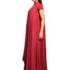 red drape dress with embroidery detail