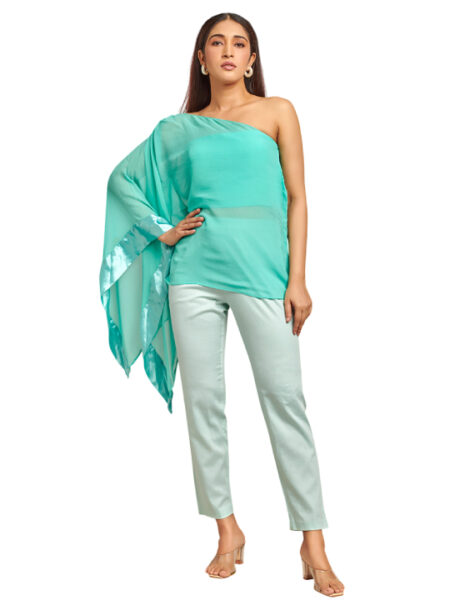 Light blue assymetric kaftan top set
