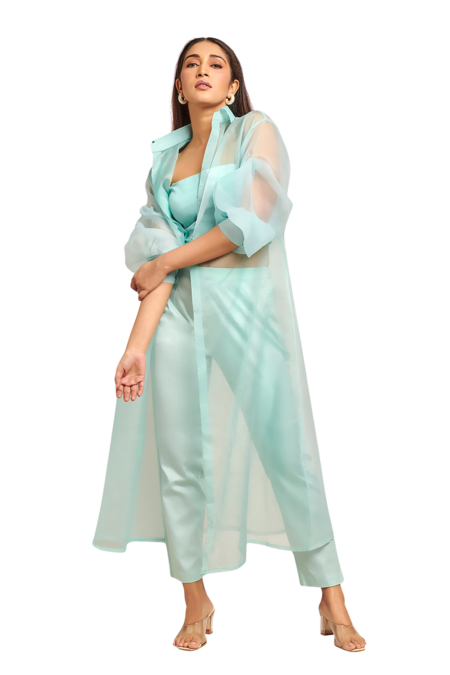 Light Blue Top with Organza Jacket