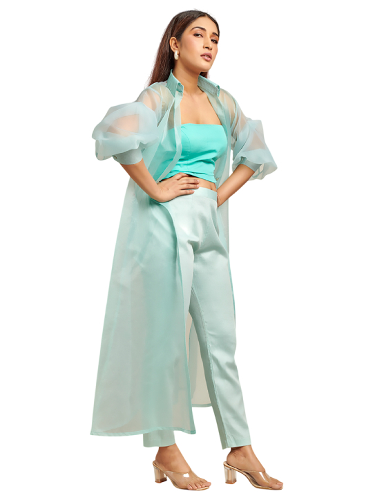 Light blue top with organza jacket