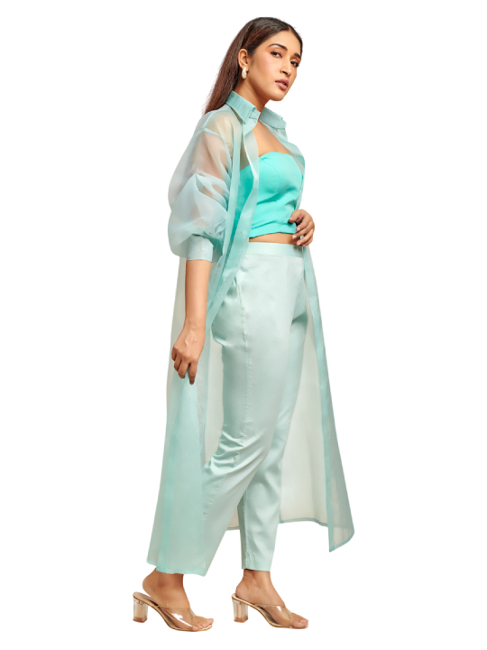 Light blue top with organza jacket
