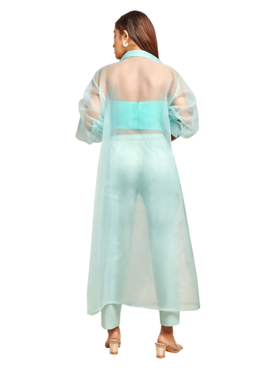 Light blue top with organza jacket