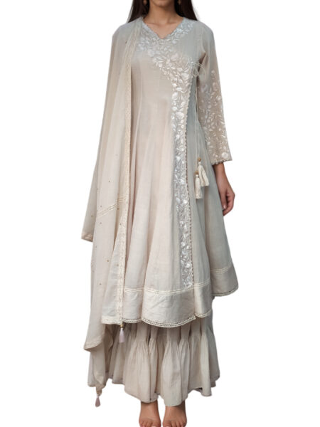 Ivory cotton embroidered sharara set