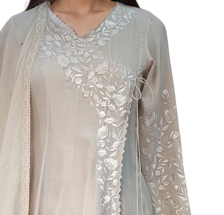 Ivory cotton embroidered sharara set