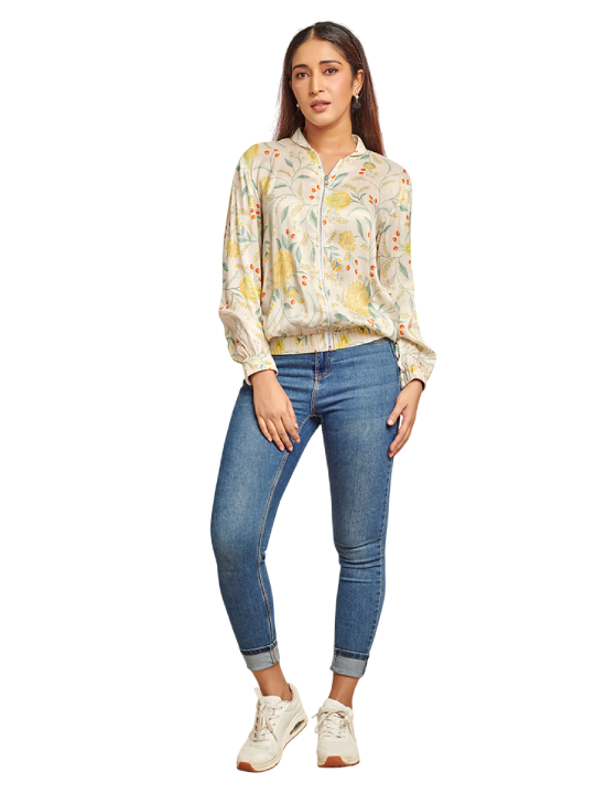 ivory printed bomber jacket