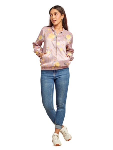 Mauve printed bomber jacket